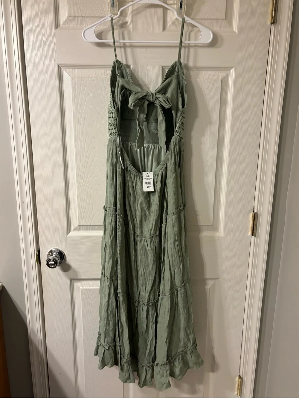 Spaghetti Strap Green Crotchet Maxi Dress